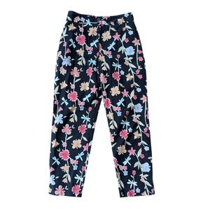 Talbots Petite Floral Dragonfly Pants Black Multi Color Stretch Size 2P